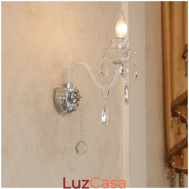 1 luz de parede de vidro retrô com vela de cristal combinando