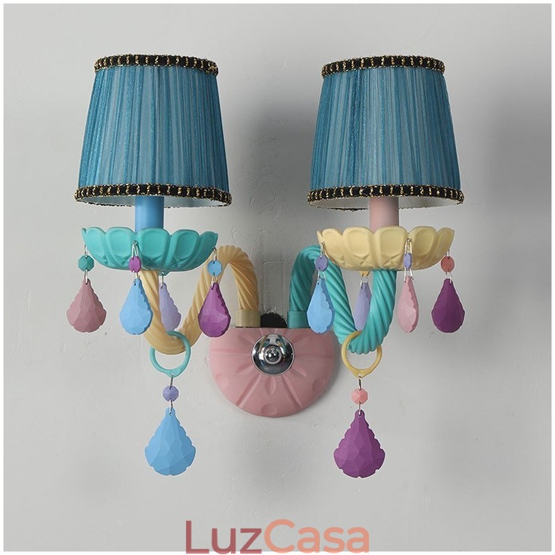 Macaron 2 Luzes Multi Cristal Vela Retro Vidro Luz de Parede para Quarto de Criança Quarto de Criança