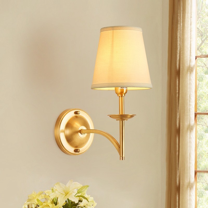 Pure Brass Luxuoso Rústico Retro Vintage 1 Luz Vela de Parede com Sombra de Tecido Especial para Hotel Quarto Showroom Sala de Estar Sala de Jantar