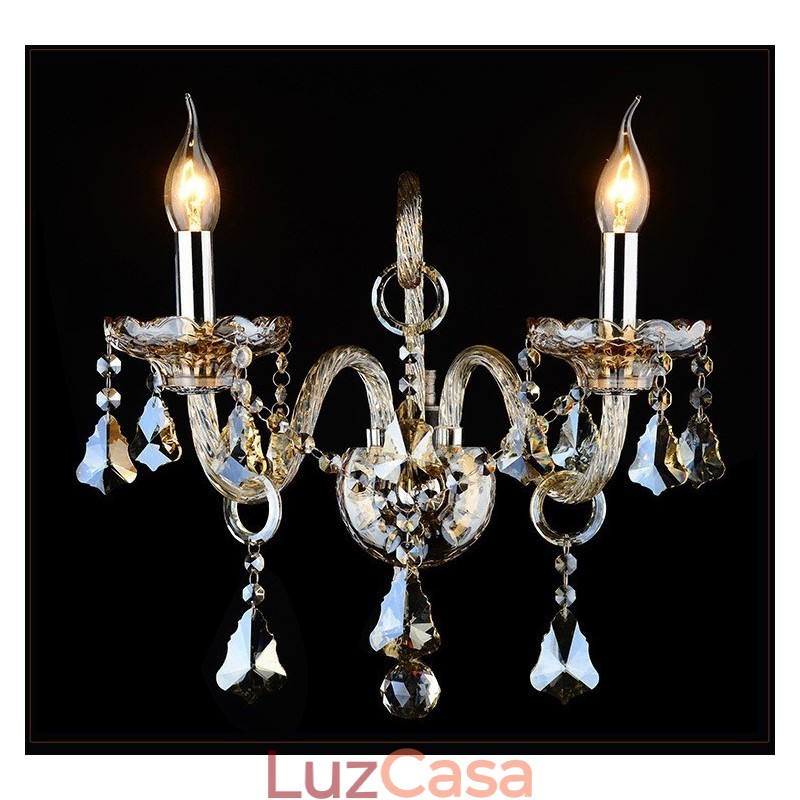 2 Luzes Cor Conhaque Cor K9 Cristal Vela Retro Vidro Luz de Parede