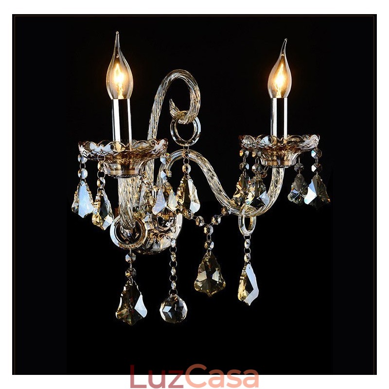 2 Luzes Cor Conhaque Cor K9 Cristal Vela Retro Vidro Luz de Parede