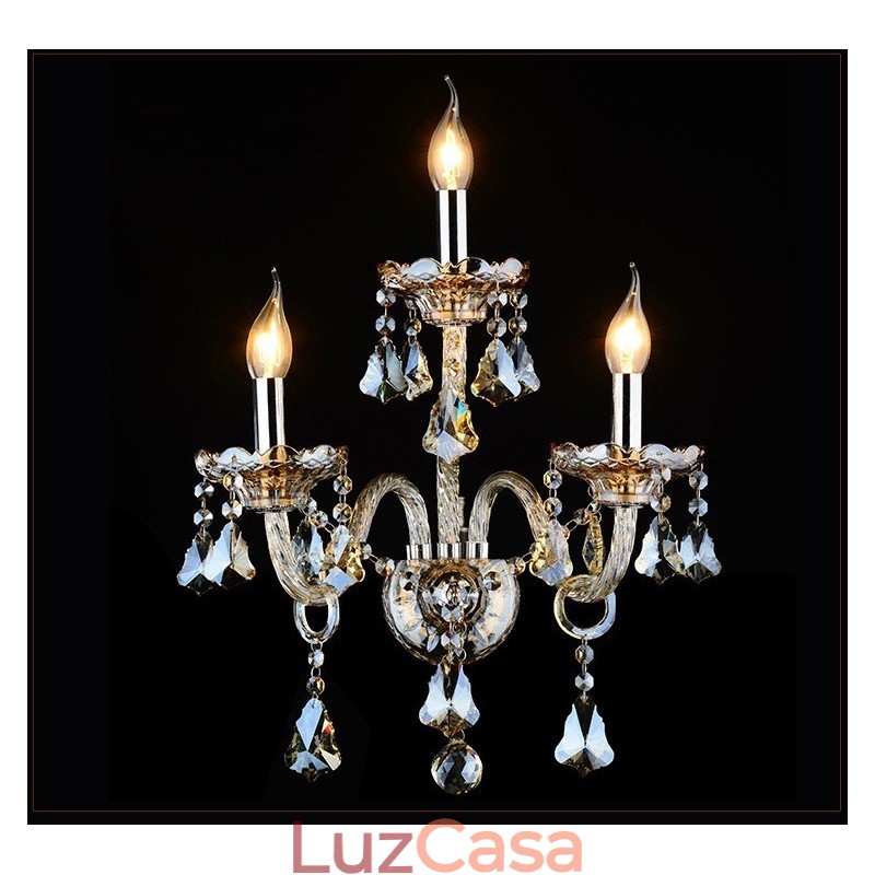3 Luzes Cor Conhaque Cor K9 Cristal Vela Retro Vidro Luz de Parede