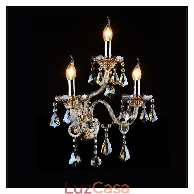 3 Luzes Cor Conhaque Cor K9 Cristal Vela Retro Vidro Luz de Parede