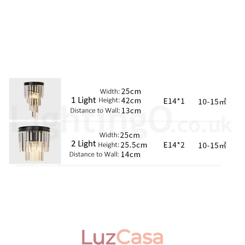 Luminária de parede de cristal K9 de luxo moderna com cúpula de cristal