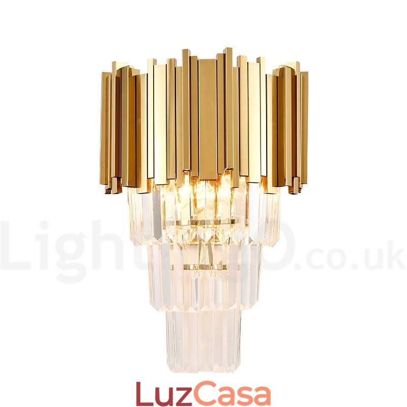 Luminária de parede de cristal K9 de luxo pós-moderna combinando com ouro e cúpula de cristal