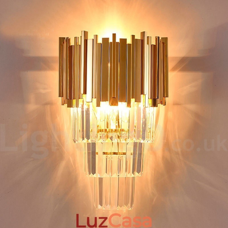 Luminária de parede de cristal K9 de luxo pós-moderna combinando com ouro e cúpula de cristal