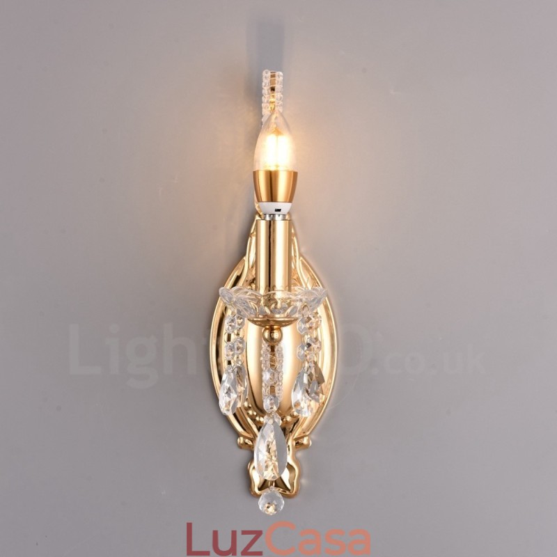 1 Luz Ouro Preto Estilo Americano Cristal Luminária de Parede para Sala de Estar Sala de Jantar Loja de Roupas Café Hotel