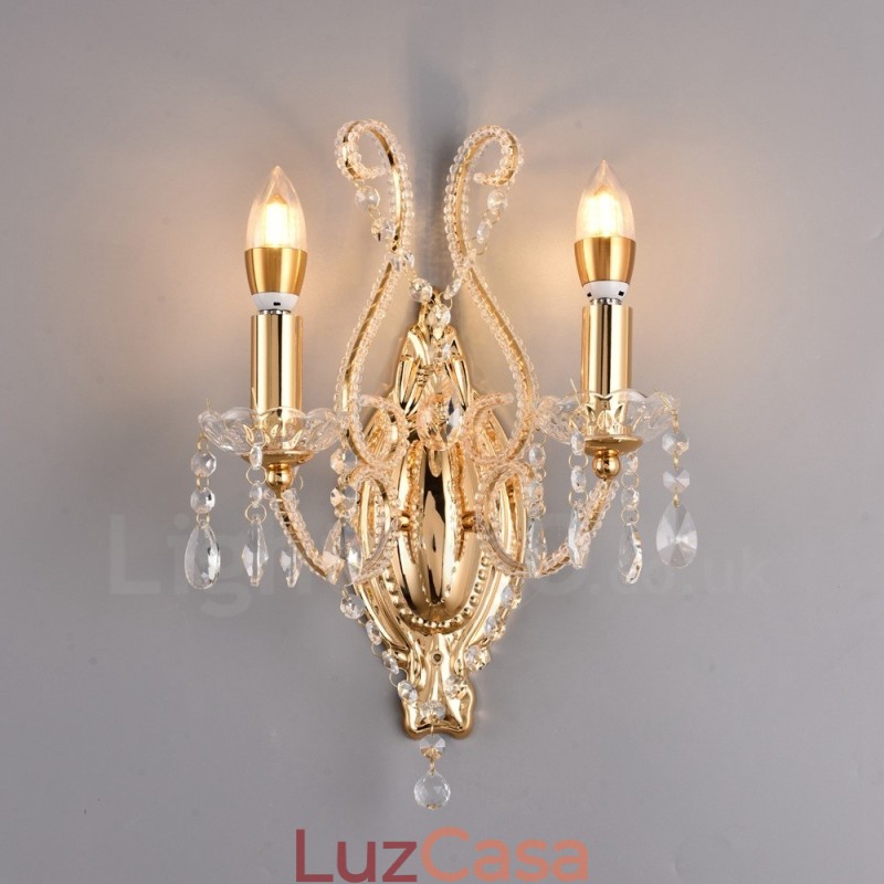 2 Luzes Ouro Preto Estilo Americano Cristal Luz de Parede para Sala de Estar Sala de Jantar Loja de Roupas Café Hotel