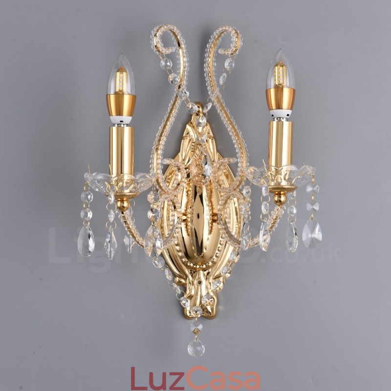 2 Luzes Ouro Preto Estilo Americano Cristal Luz de Parede para Sala de Estar Sala de Jantar Loja de Roupas Café Hotel