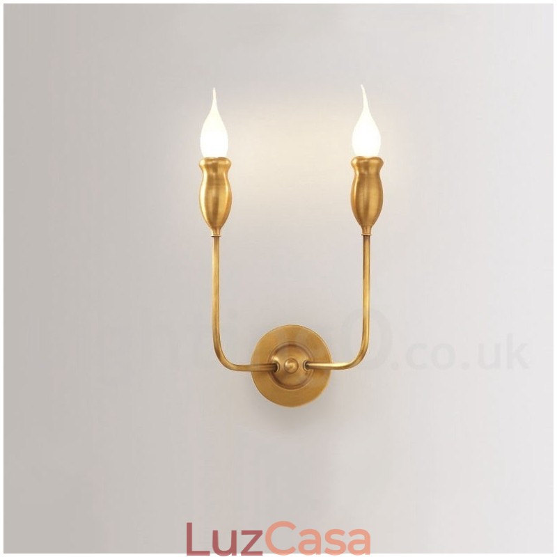 Pure Brass Luxuoso Rústico Retro Vintage Latão 2 Luzes Vela Parede Luz Especial para Hotel Escritório Showroom Sala de Estar Sala de Jantar