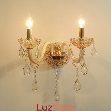 2 Luzes Ouro K9 Cristal Vela Retro Vidro Parede Luz 2 Luzes Ouro K9 Cristal Vela Retro Vidro Parede Luz