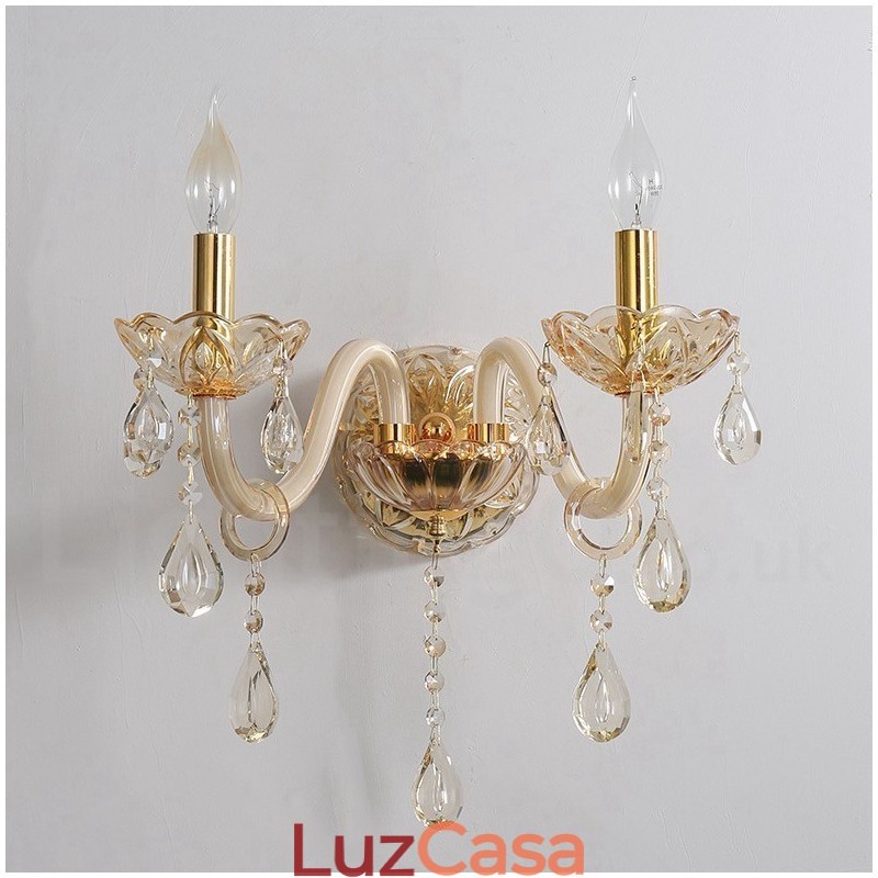 2 Luzes Ouro K9 Cristal Vela Retro Vidro Parede Luz
