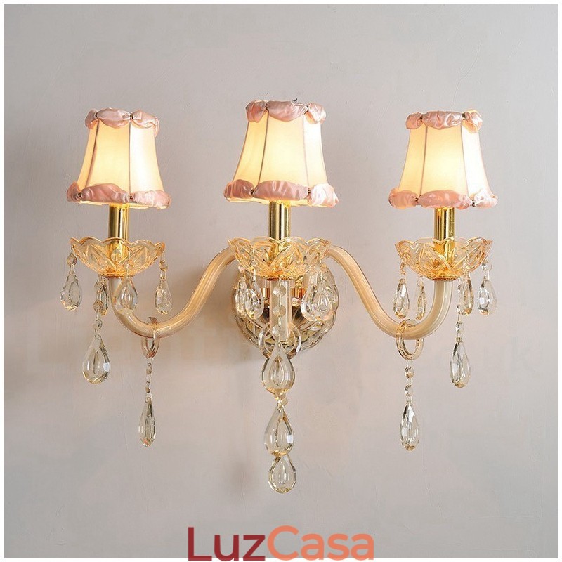 3 Luzes Ouro K9 Cristal Vela Retro Vidro Parede Luz