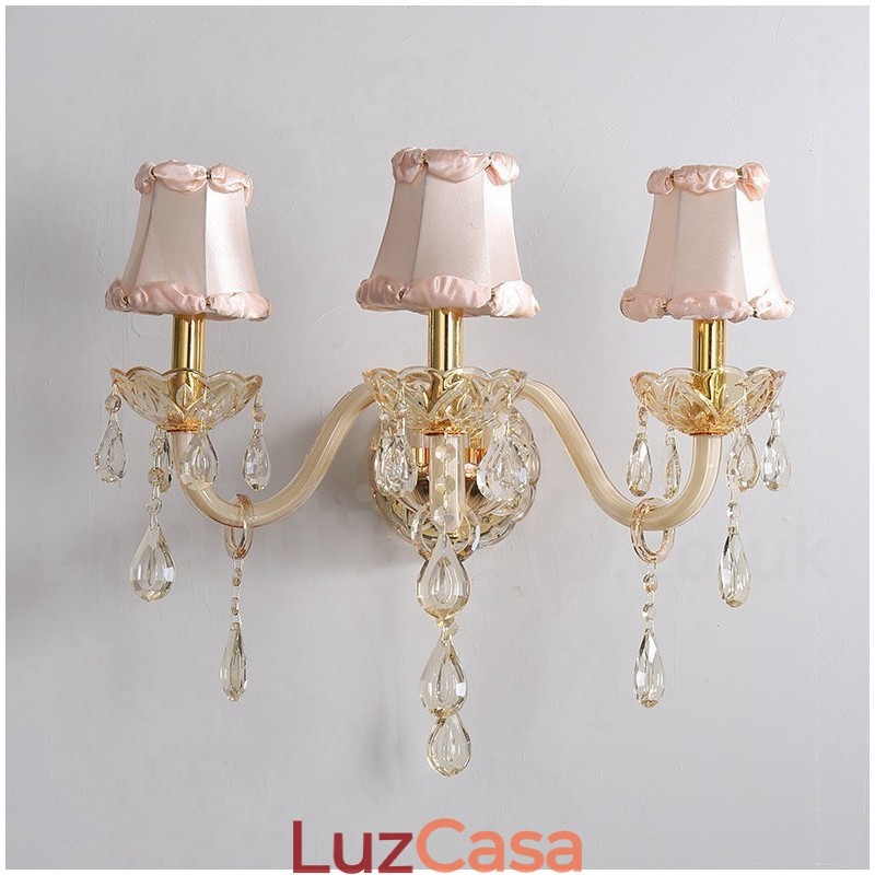 3 Luzes Ouro K9 Cristal Vela Retro Vidro Parede Luz