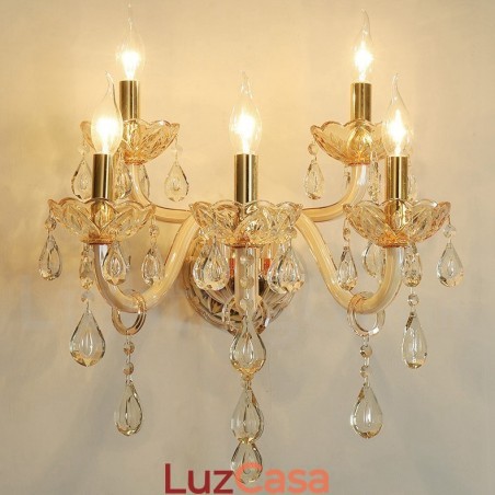 5 Luzes Ouro K9 Cristal Vela Retro Vidro Parede Luz 5 Luzes Ouro K9 Cristal Vela Retro Vidro Parede Luz