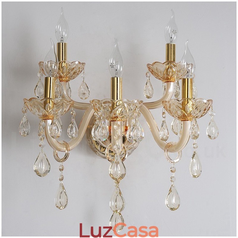 5 Luzes Ouro K9 Cristal Vela Retro Vidro Parede Luz