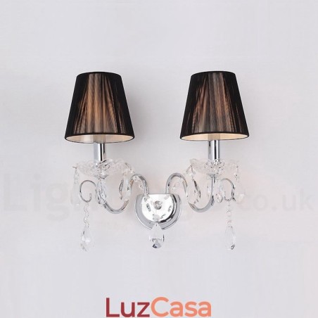 2 Luzes Cromadas Prata K9 Cristal Vela Retro Vidro Parede Luz com Tecido Preto Abajures 2 Luzes Cromadas Prata K9 Cristal Vela Retro Vidro Parede Luz com Tecido Preto Abajures