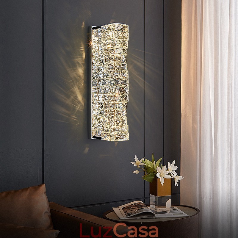 Luminária de parede de cristal K9 moderna para cabeceira, varanda, corredor, sala de estar, quarto, estudo