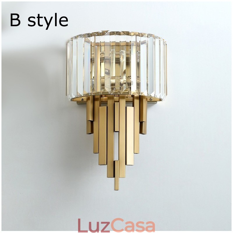 Luminária de parede de cristal de luxo pós-moderna para sala de estar, fundo de TV, parede de cabeceira, luz de parede
