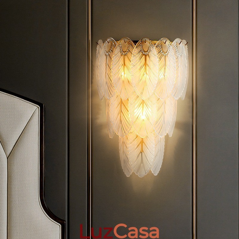 Apliques de parede de cristal de penas francesas nórdicas Iluminação pós-moderna Sala de estar de luxo Parede de fundo Corredor como painel de hotel Lâmpada de parede