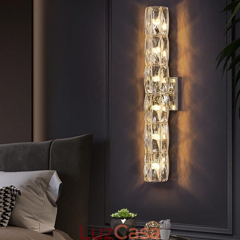 Luminária de parede para sala de estar, luminária de cabeceira simples e luxuosa para quarto, hall de entrada do hotel, corredor, projeto de villa, arandelas de parede de cristal em aço inoxidável