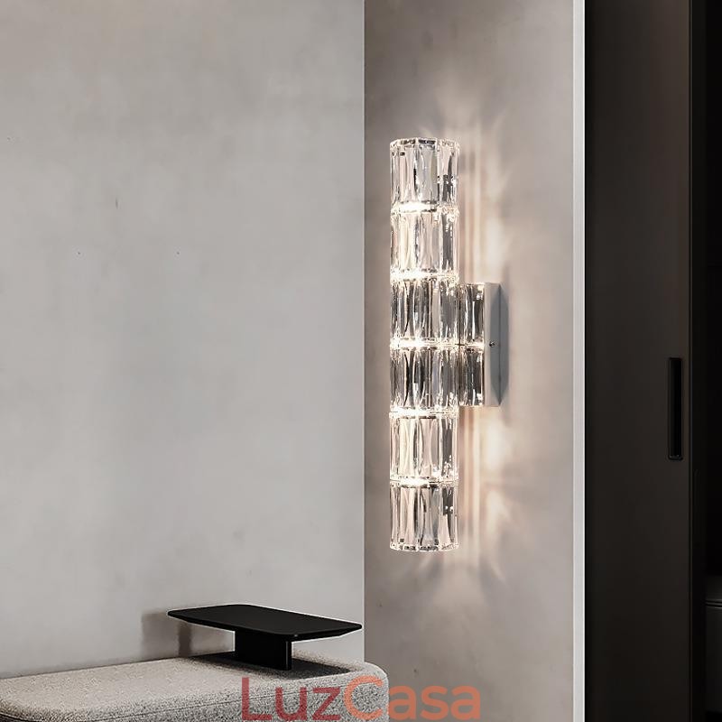 Luminária de parede para sala de estar, luminária de cabeceira simples e luxuosa para quarto, hall de entrada do hotel, corredor, projeto de villa, arandelas de parede de cristal em aço inoxidável