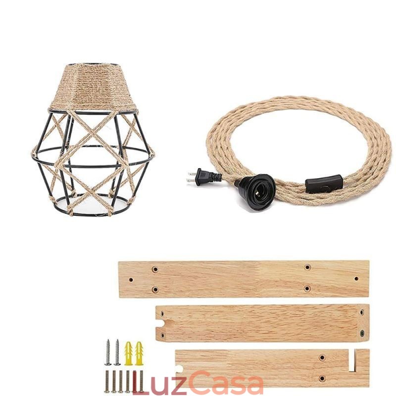 Luminária de parede de ferro com corda de cânhamo, luminária de parede retrô pastoral americana com plugue