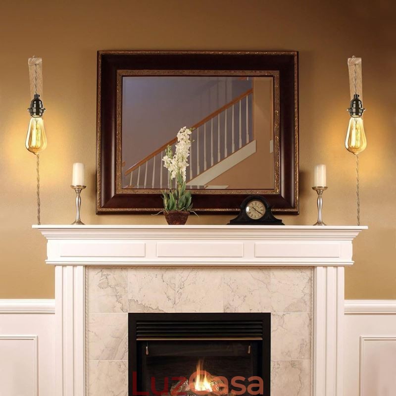 Aplique de parede de madeira maciça American Pastoral Retro Hemp String Wall Light com plugue