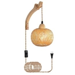 Luminária de parede de bambu American Pastoral Retro Hemp String Wall Light com plugue