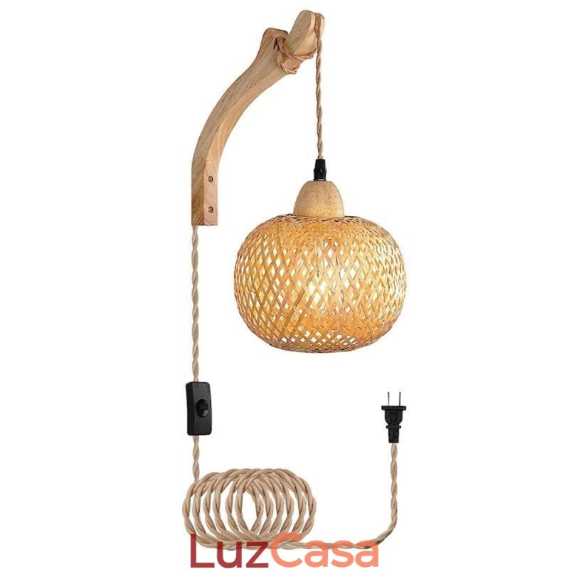 Luminária de parede de bambu American Pastoral Retro Hemp String Wall Light com plugue