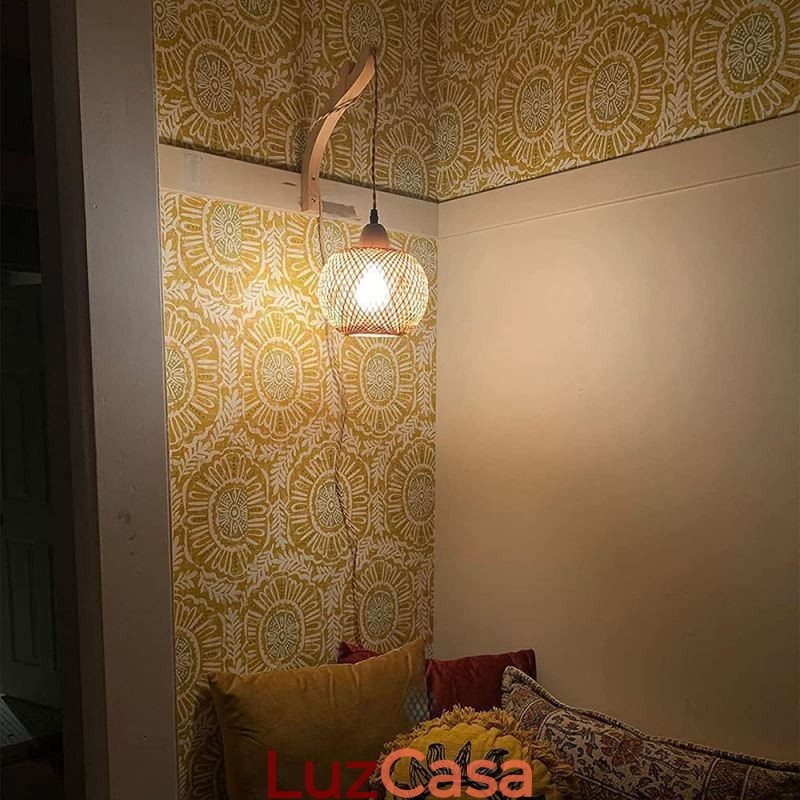 Luminária de parede de bambu American Pastoral Retro Hemp String Wall Light com plugue