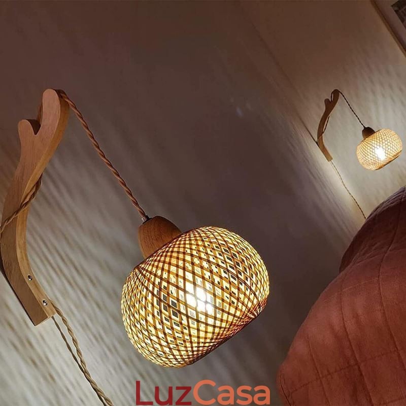 Luminária de parede de bambu American Pastoral Retro Hemp String Wall Light com plugue