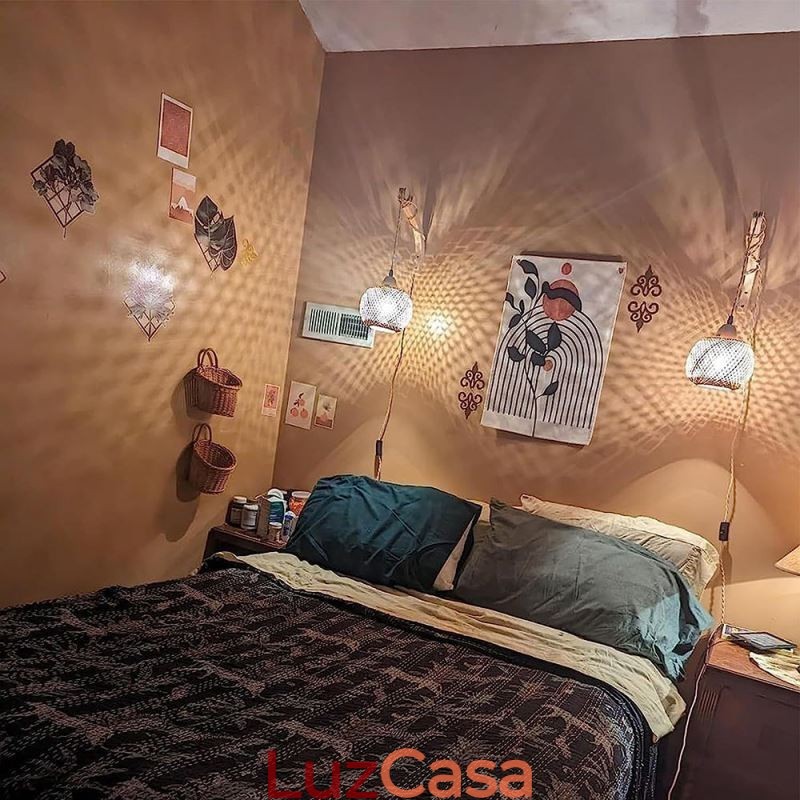 Luminária de parede de bambu American Pastoral Retro Hemp String Wall Light com plugue