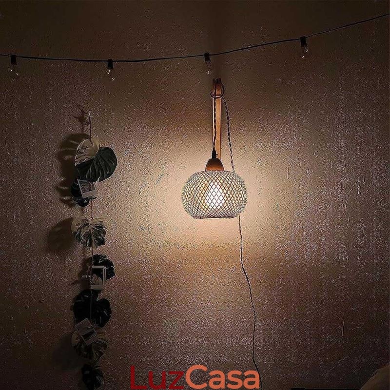 Luminária de parede de bambu American Pastoral Retro Hemp String Wall Light com plugue