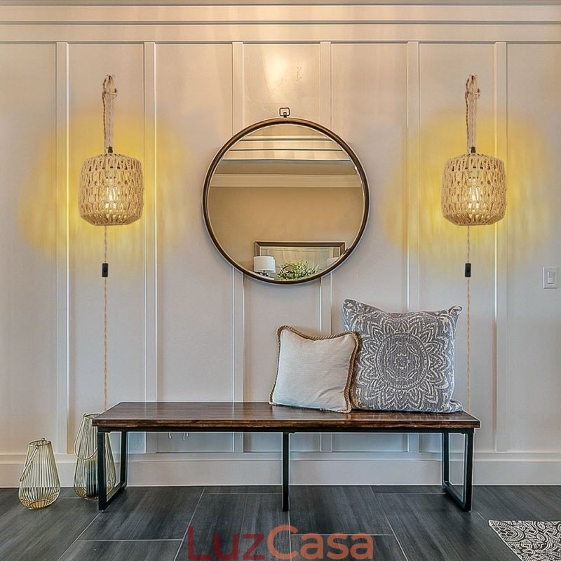 American Retro Wall Sconce 3M Corda de Cânhamo Pendurado Linha Corda de Papel Tecido Abajur