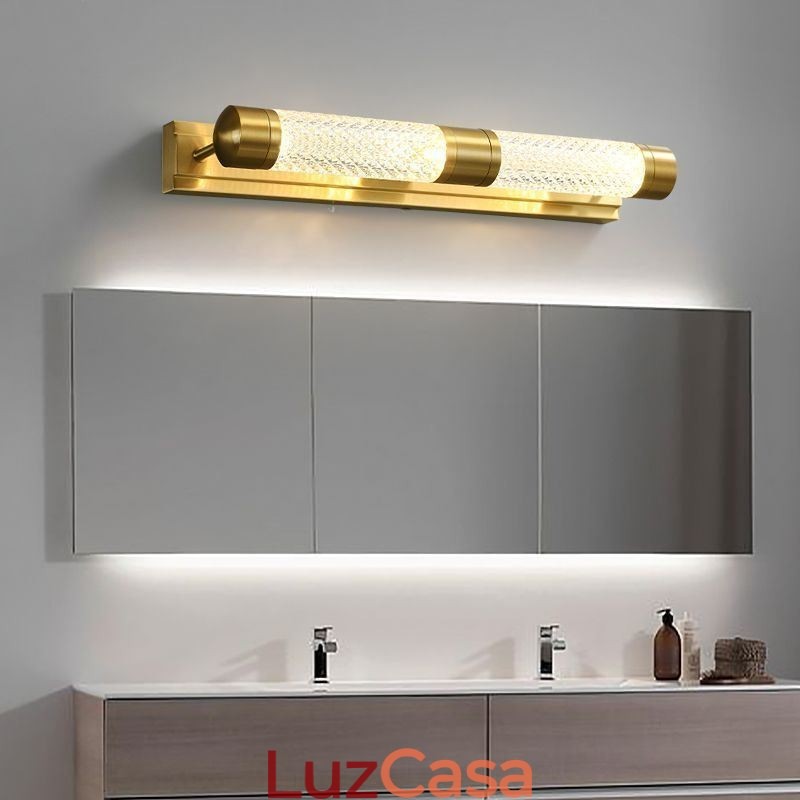 Luminária de parede Cilindro de acrílico de latão Espelho Luz frontal