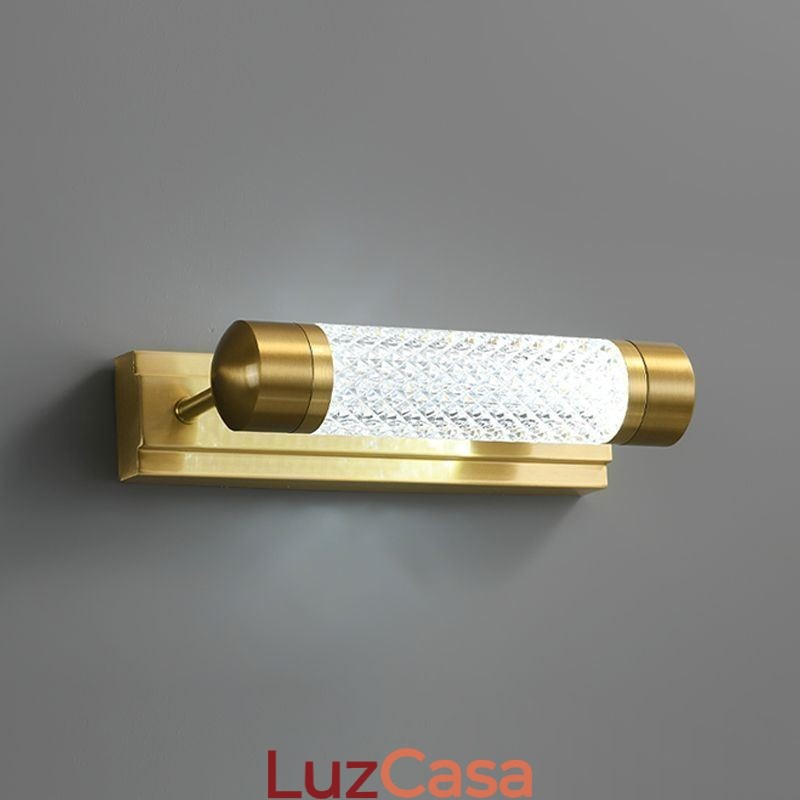 Luminária de parede Cilindro de acrílico de latão Espelho Luz frontal