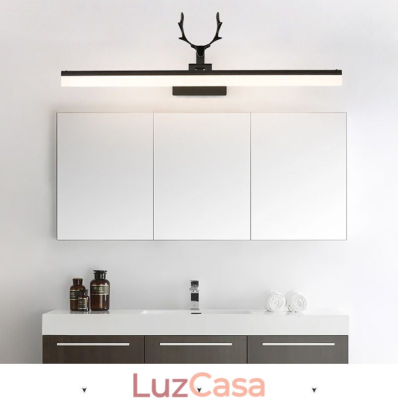 Luminária de parede de acrílico com espelho de chifre de veado, luminária de maquiagem para banheiro