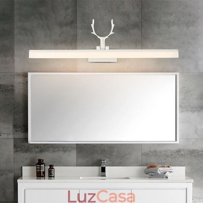 Luminária de parede de acrílico com espelho de chifre de veado, luminária de maquiagem para banheiro