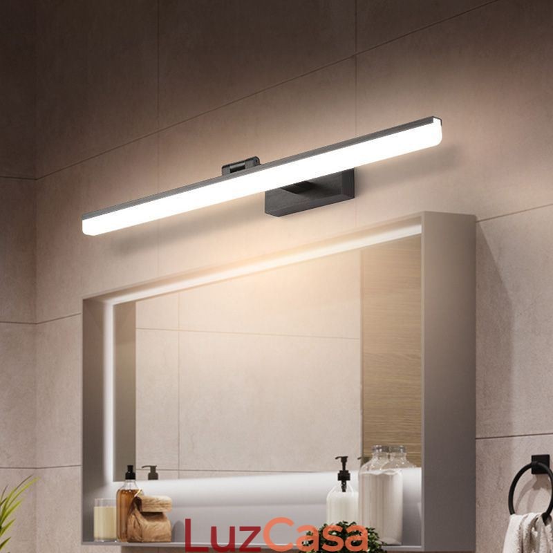 Luminária de parede moderna com espelho e luz frontal para banheiro