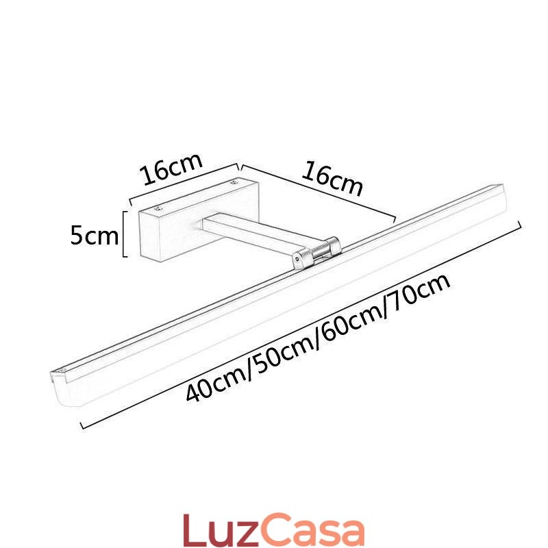 Luminária de parede moderna com espelho e luz frontal para banheiro