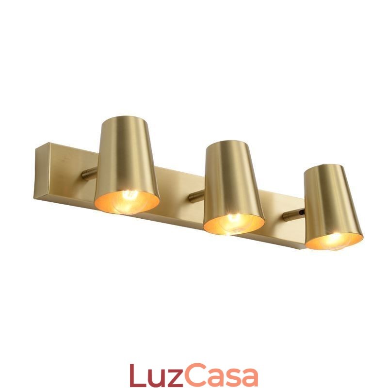Luminária de parede com foco de luz frontal de espelho de latão nórdico