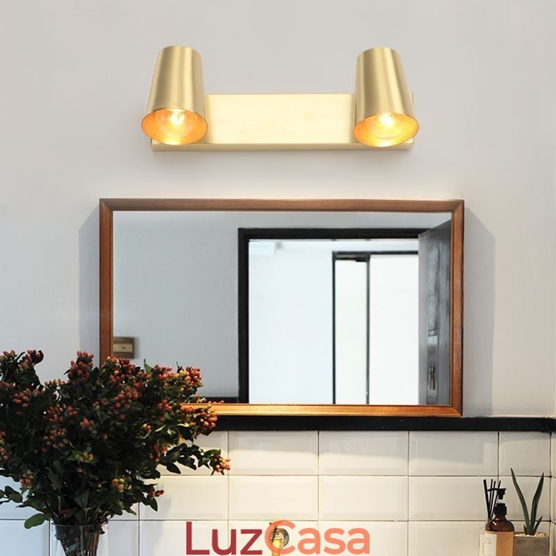 Luminária de parede com foco de luz frontal de espelho de latão nórdico