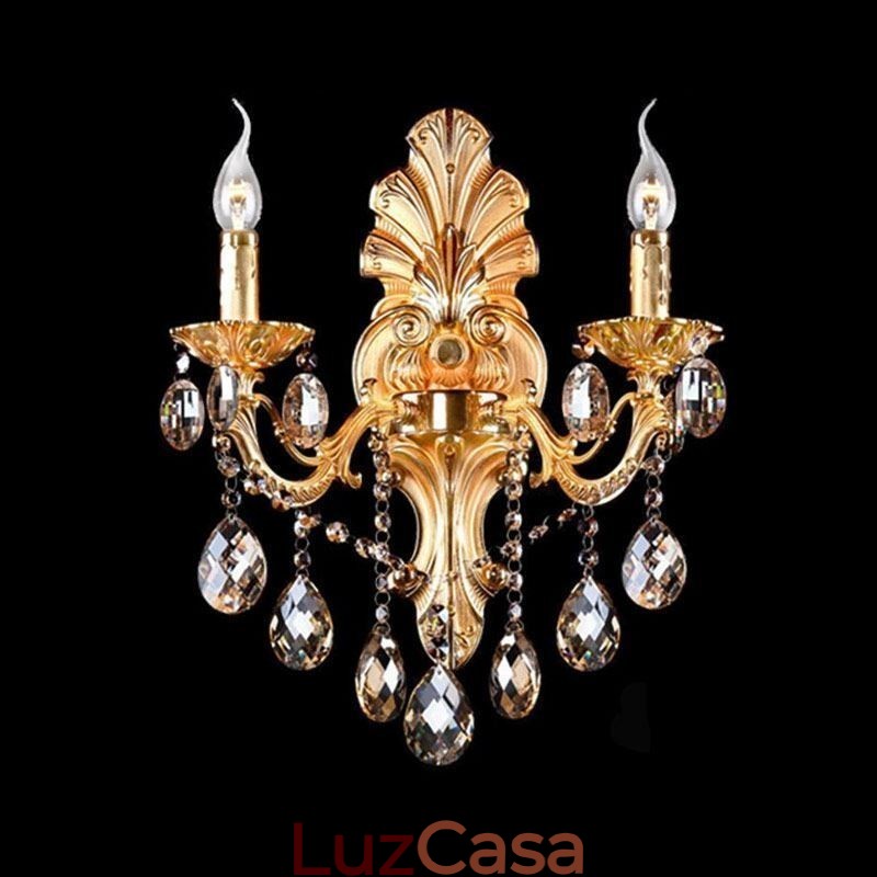 Luminária de parede europeia Golden Petal Wall Sconce Exquisite Crystal Drops Light Iluminação de cabeceira