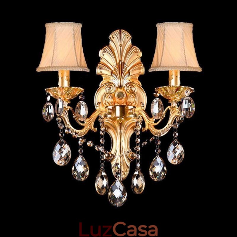 Luminária de parede europeia Golden Petal Wall Sconce Exquisite Crystal Drops Light Iluminação de cabeceira