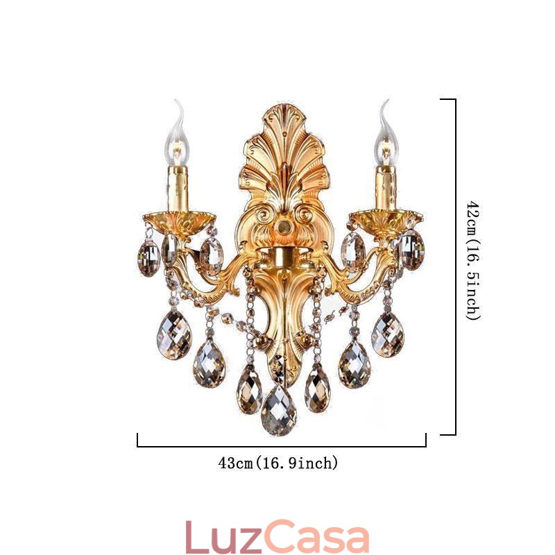 Luminária de parede europeia Golden Petal Wall Sconce Exquisite Crystal Drops Light Iluminação de cabeceira