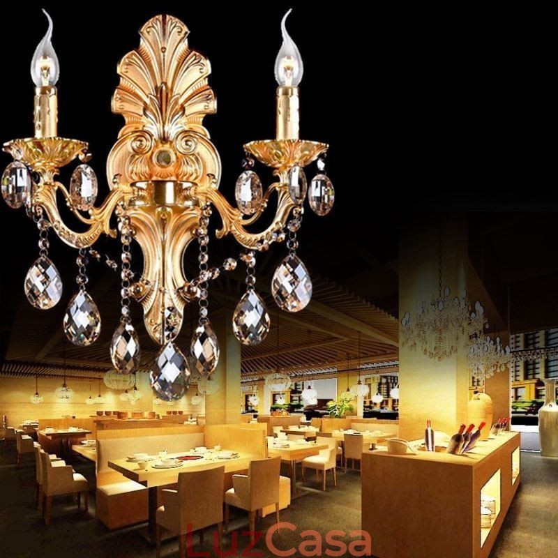 Luminária de parede europeia Golden Petal Wall Sconce Exquisite Crystal Drops Light Iluminação de cabeceira