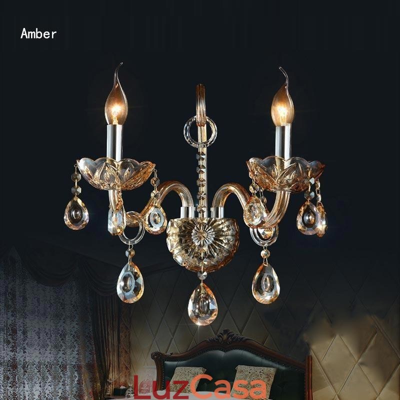 Luminária de parede europeia Amber Cognac Crystal Wall Sconce Lâmpada simples Iluminação