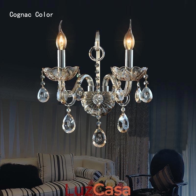 Luminária de parede europeia Amber Cognac Crystal Wall Sconce Lâmpada simples Iluminação