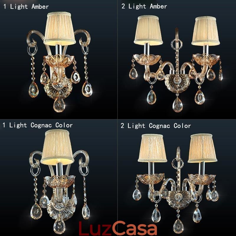 Luminária de parede europeia Amber Cognac Crystal Wall Sconce Lâmpada simples Iluminação
